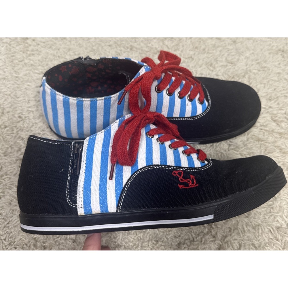 T.U.K. Womens 8 Nautical Anchor Sneakers Blue Stripe Rockabilly Psychobilly Punk - Picture 5 of 14